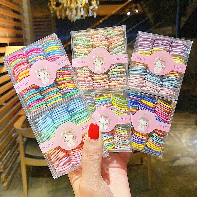 Hộp 100 Dây Buộc Tóc trơn Cho Bé Gái  SẮC M,ÀU