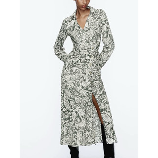 đầm Zara made in Morocco dáng dài hoạ tiết cổ điển châu Âu nữ