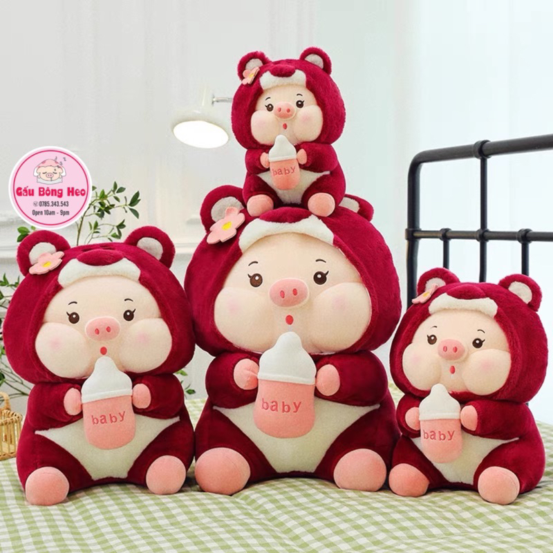 Gấu Bông Heo ôm bình sữa cosplay gấu dâu Lotso đáng yêu