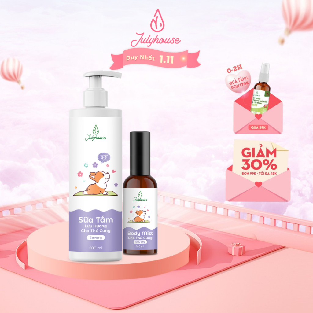 Sữa tắm cho chó mèo Julyhouse 150/500ml Savory hương chanh thanh mát giúp làm sạch khử mùi lưu hương thơm 3-5 ngày