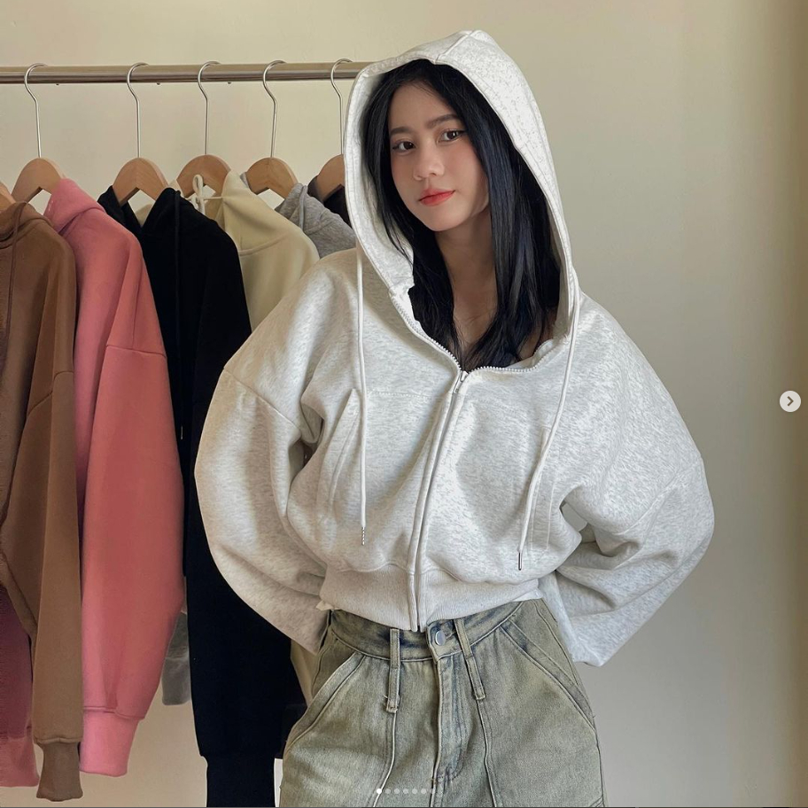 Áo khoác nỉ croptop Hàn dáng rộng, áo hoodie nữ siêu xinh