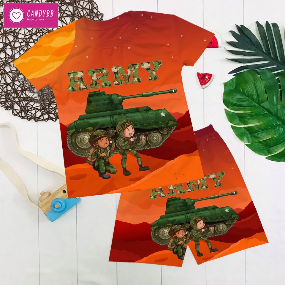 Bộ thun lạnh Xe Tăng cho bé trai, Bộ cọc tay nhiều màu, có size từ 10 - 60kg cho trẻ em