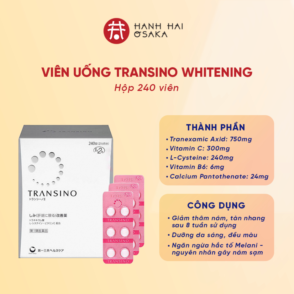 Viên Uống Mờ Nám, Tàn Nhang, Làm Trắng Da Transino Whitening Nội Địa Nhật Bản Thường & Ex Mẫu Mới 2024 (240 Viên)