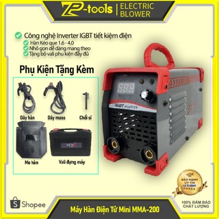 Máy hàn mini, máy hàn điện tử chính hãng mma 200, máy hàn que 1.6 - 4.0. tặng bộ phụ kiện đầy đủ