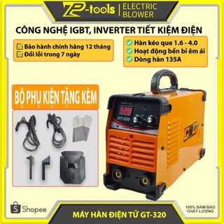 Máy hàn điện tử, máy hàn que, hàn hồ quang GT320 - hàn kéo que 1.6-4 ly.  Kèm dây hàn dây mát mo hàn+ tặng thêm gang tay