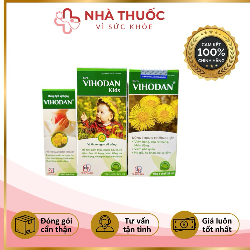 VIHODAN giảm ho, đau rát họng, khản tiếng, viêm phế quản sản phẩm của công ty dược phẩm TW3( Chai 125ml)