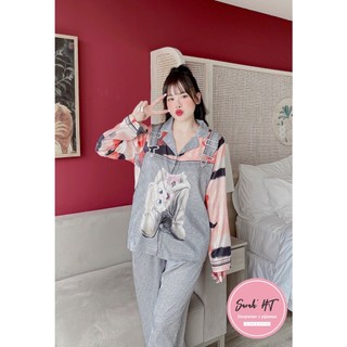 PYJAMA NỮ LỤA XƯỚC THỎ XÁM - đồ bộ mặc nhà