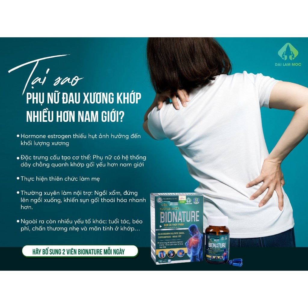 Viên uống xương khớp Bionature Đại Lâm Mộc - Hỗ trợ bôi trơn khớp, viêm khớp, thoái hóa khớp, khô khớp 60 Viên