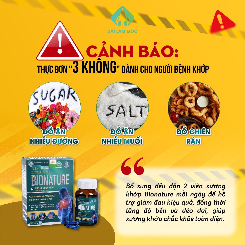 Viên uống xương khớp Bionature Đại Lâm Mộc - Hỗ trợ bôi trơn khớp, viêm khớp, thoái hóa khớp, khô khớp 60 Viên