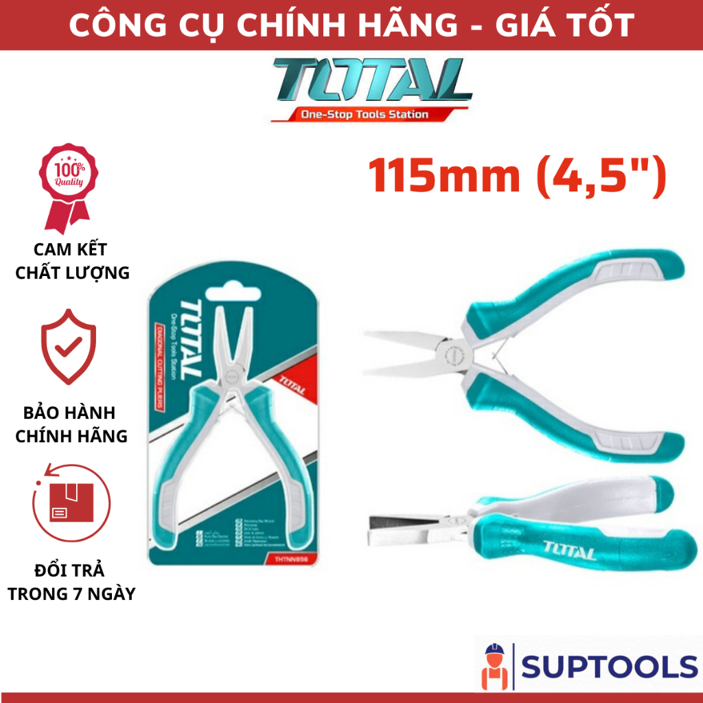 Kềm mũi dẹp mini 115mm TOTAL THTMN856 Kìm kích thước 4,5"/ 115mm thép CR-V bọc cao su chống trơn [Đồ nghề chính hãng]