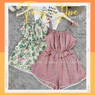 Jumpsuit 2 dây eo phối viền bèo thắt nơ vai!