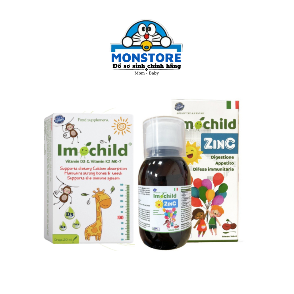Combo IMOCHILD Vitamin D3K2 + Kẽm ZinC, bổ sung vitamin D3, vitamin K2, Kẽm và Lysin cho bé