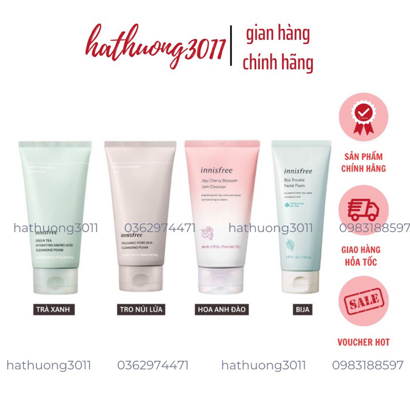 Sữa rửa mặt Innisfee trà xanh, táo xanh, olive, tro núi lửa, bija