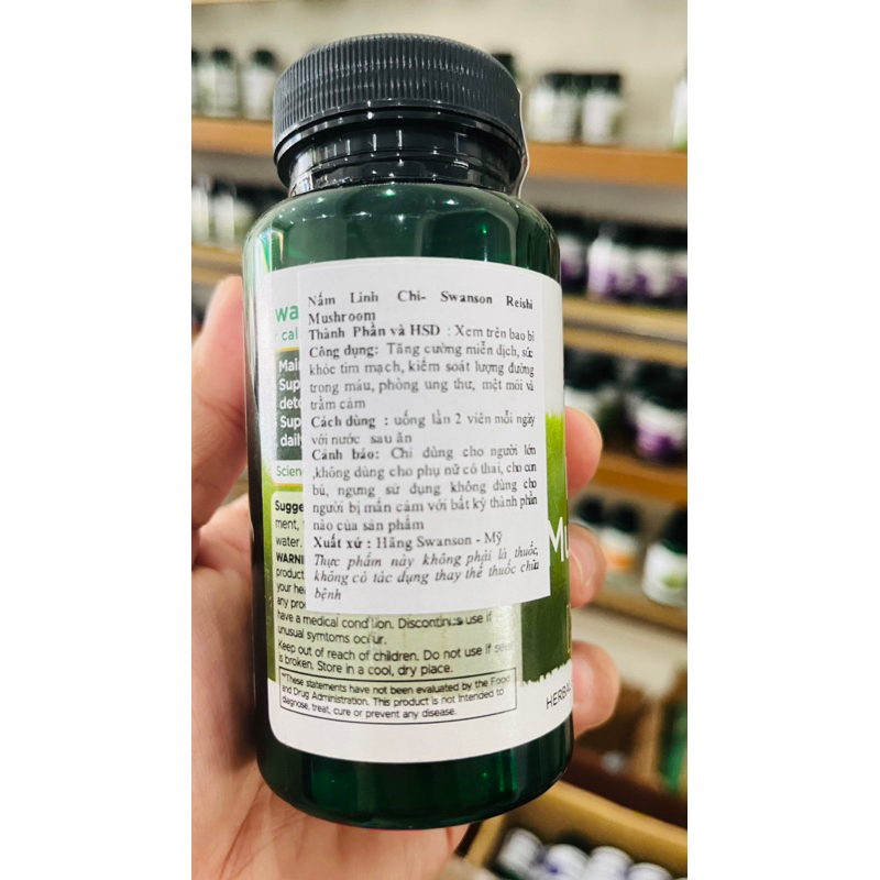 Nấm linh chi tăng cường miễn dịch phòng bệnh Swanson Reishi Mushroom 600mg 60 Viên của Mỹ