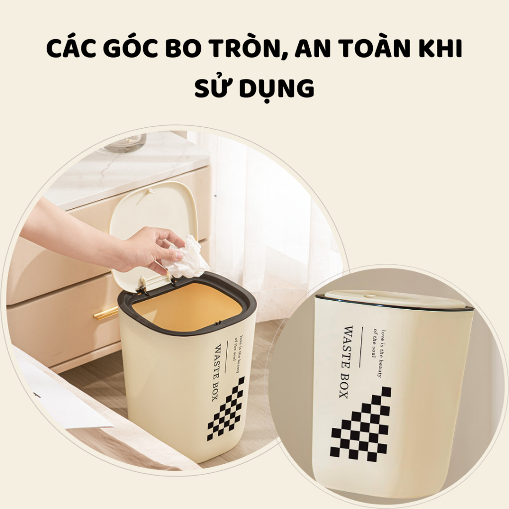 Thùng rác nắp bật NEMI có nắp ngăn ngừa mùi hôi, dễ dàng tháo lắp vệ sinh khi cần