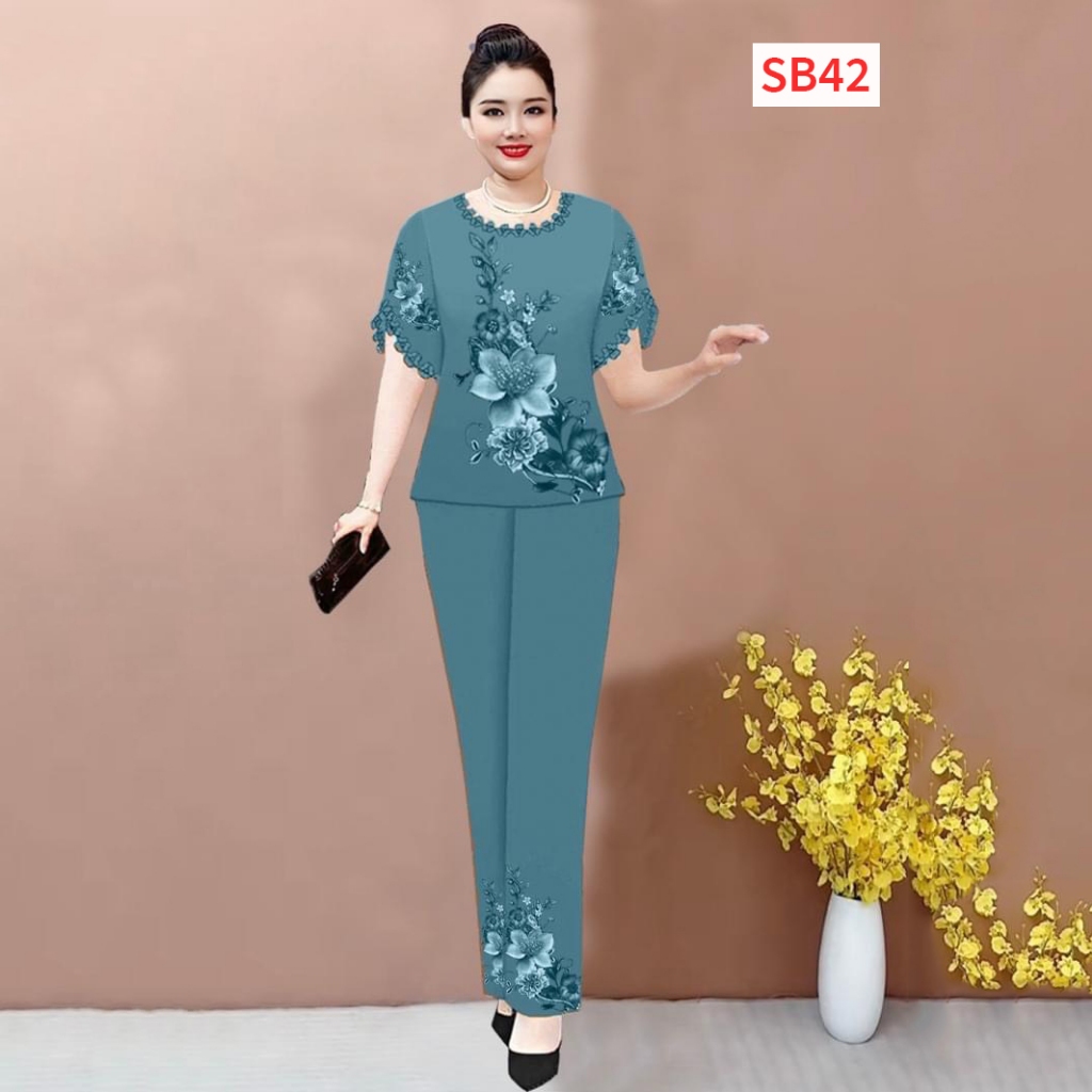 Bộ Đồ In Hoa Trung Niên 3D Lụa Hàn, Mã 40 - 43