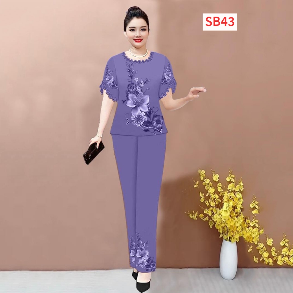 Bộ Đồ In Hoa Trung Niên 3D Lụa Hàn, Mã 40 - 43