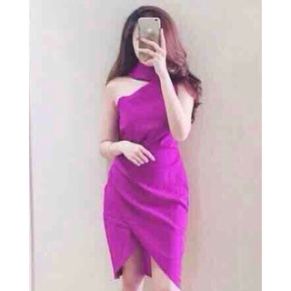 Đầm body tà xéo đắp nhún eo