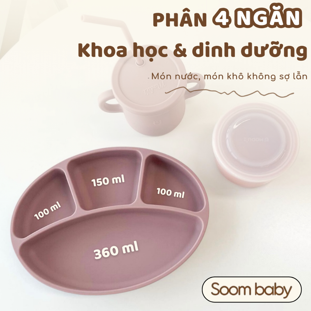 Khay ăn dặm silicon Bluemama cao cấp đế hít an toàn tuyệt đối cho bé, khay ăn cơm cho bé nhập khẩu chính hãng có tem phụ