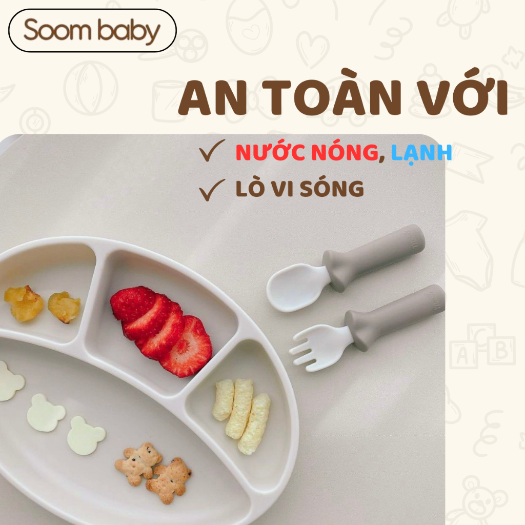 Khay ăn dặm silicon Bluemama cao cấp đế hít an toàn tuyệt đối cho bé, khay ăn cơm cho bé nhập khẩu chính hãng có tem phụ