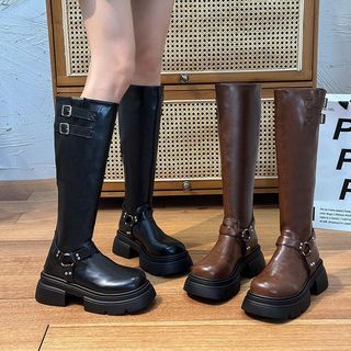 Bốt nữ cao cổ đính Khuy Đai cá tính, dáng quân đội cao 5cm