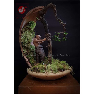 Tượng võ thuật: Võ sư thế võ ghép bonsai, bày mô hình cực chất