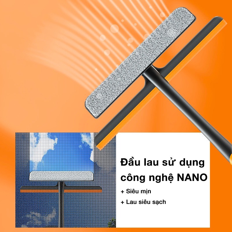 Cây Lau Kính Đa Năng 3 Trong 1, Chổi Lau Kính Gạt Nước Silicone Xoay 360 Độ Chống Trượt, Dụng Cụ Vệ Sinh Cửa Kính