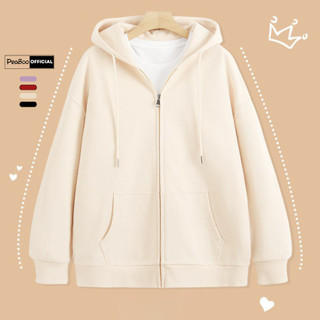 Áo Hoodie Zip, Áo Khoác Nam Nữ Unisex By PEABOO Mã Trơn Basic Chất Nỉ Bông Form Rộng Mũ 2 Lớp