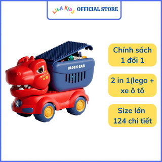 Xe ô tô đồ chơi khủng long máy xúc xe lu chở kèm lego 124 chi tiết cho bé trai gái lắp ghép sáng tạo