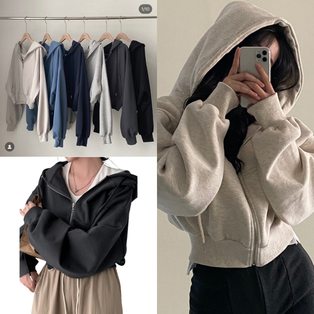 Áo Khoác Nỉ Hoodie Croptop Dáng Rộng Siêu Xinh Phong Cách Hàn Quốc, Áo Khoác Thu Đông Nữ Hoodie Zip Tay Bồng