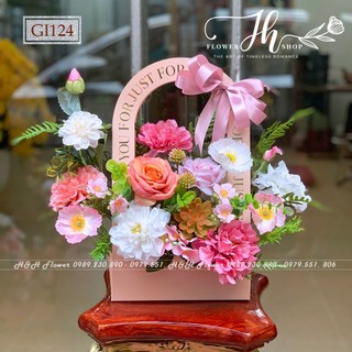 Giỏ hoa lụa quà tặng sinh nhật, tặng thầy cô giáo 20/11, giỏ giấy - h&h flower