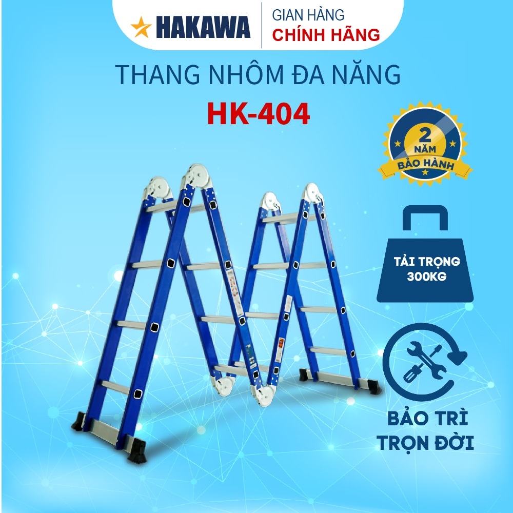 Thang nhôm đa năng 4 khúc cao cấp HAKAWA - HK-404 (xanh dương ) - Phân phối chính hãng - Bảo hành 2 năm