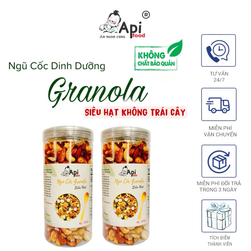 SIÊU HẠT KHÔNG YẾN MẠCH - Macca, Hạnh Nhân, Hạt Điều, Óc Chó đỏ, Óc Chó Vàng ApiFood 500gr