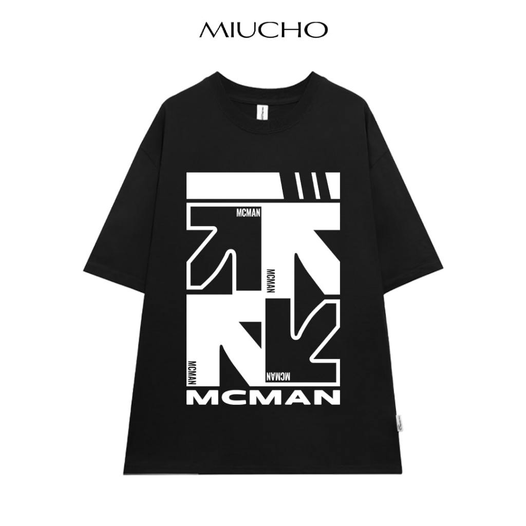 Áo thun nam form rộng ATD467 Miucho cotton cổ tròn in typography