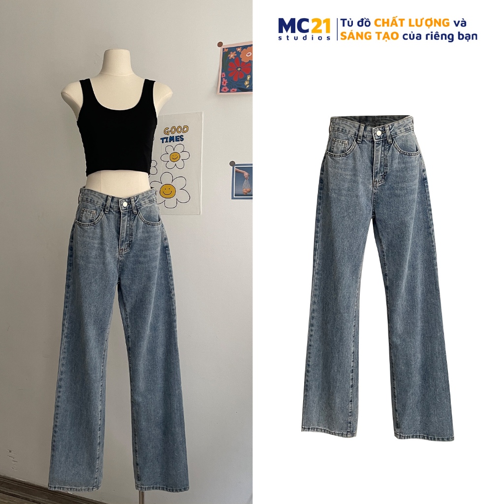 Quần jeans MC21.STUDIOS dáng đứng lưng cạp cao bigsize Ulzzang Streetwear Hàn Quốc chất denim bò xịn Q3615