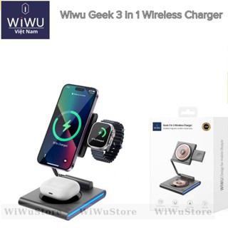 Dock sạc đa năng không dây 3 in 1 WIWU Geek cho điện thoại / tai nghe / đồng hồ có thể gập gọn cực tiện lợi