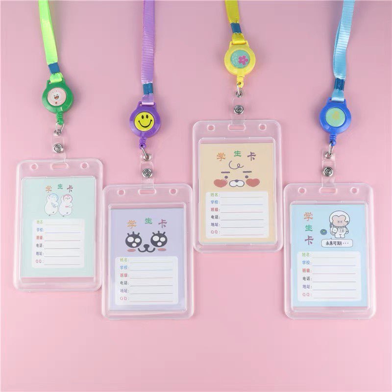 Dây đeo thẻ kèm củ rút thông minh mặt cười nhiều màu sắc dành cho học sinh sinh viên, nhân viên