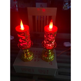 Một Cặp ( 2 cây) Đèn Thờ Điện Tử, Sử Dụng Pin Trang Trí Bàn Thờ, Phong Cách Rồng Phượng Tượng Trương Cho Tài Lộc May Mắn