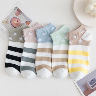 Set 5 đôi tất nữ cổ thấp GOMTAT mẫu ngôi sao, chất liệu cotton hút ẩm thoáng khí khử mùi hôi chân  -CB002