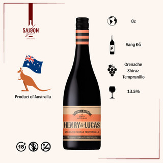 Rượu vang đỏ dominic henry & lucas grenache shiraz tempranillo 750ml 13.5% acl