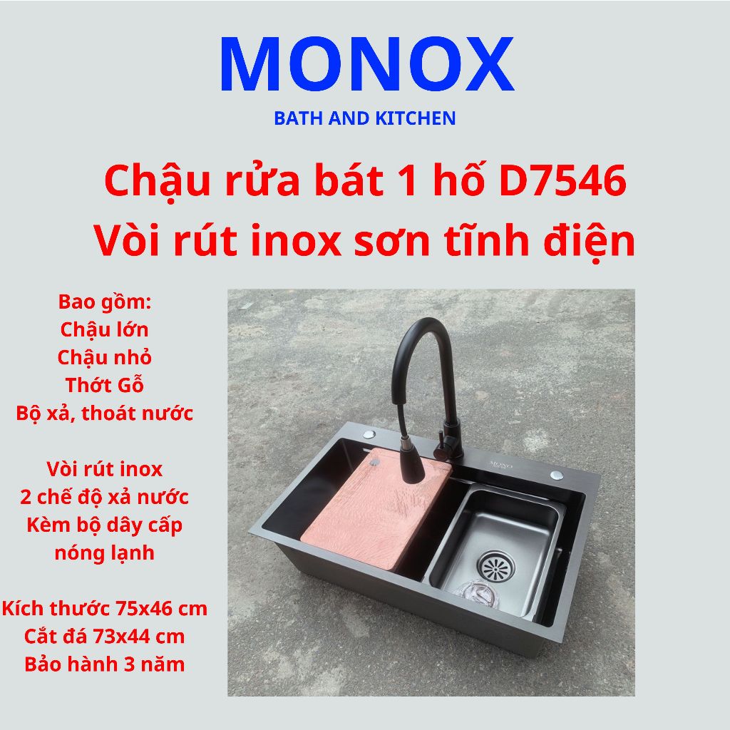 [RẺ NHẤT] Chậu rửa bát 1 hố inox 304, vòi rút thác nước xả ngang đa năng, giá rẻ