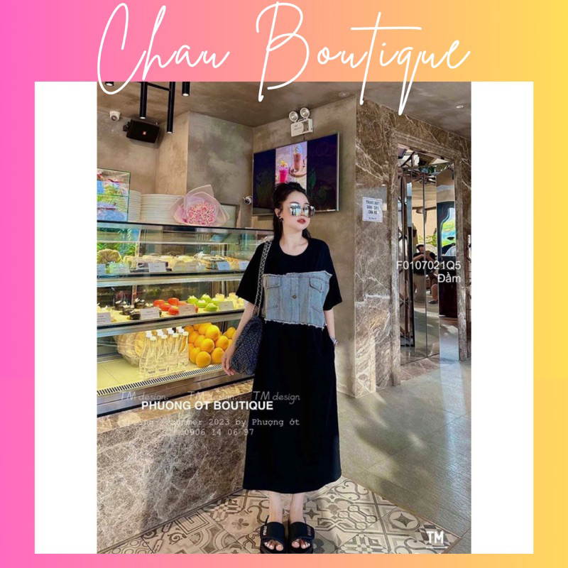 Đầm thun suông dài phối jean cá tính! chausstore