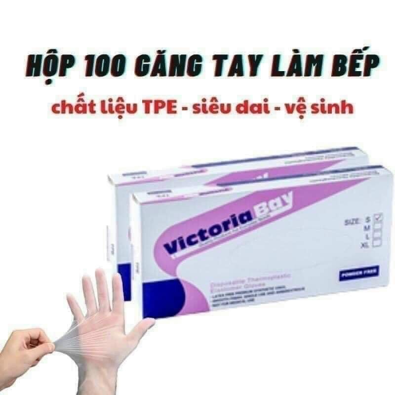 Hộp 100 găng tay Victoria Bay chất liệu TPE siêu dai , găng tay siêu dai rửa bát làm bếp vệ sinh