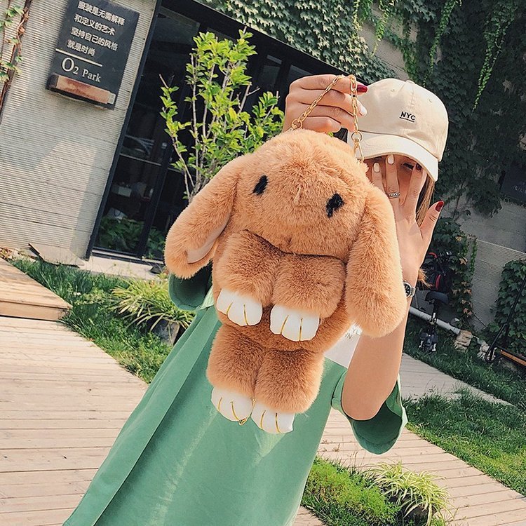 Túi Đeo Chéo Vai Hình Thỏ Bông, Lông Mềm Mịn, Dễ Thương Phong Cách Hàn Quốc Dành Cho Bé Gái, Bạn Nữ