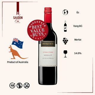 Rượu vang đỏ dominic evolution merlot 750ml 14% acl