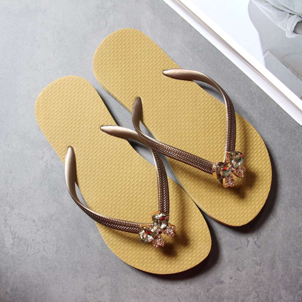 Dép kẹp nữ Thái Lan đế cao su mũi tròn charm nơ - SIÊU SALE [KC Store]