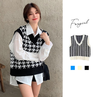 Áo gile kẻ caro vintage Forgirl áo không tay dáng xuông cá tính FG090