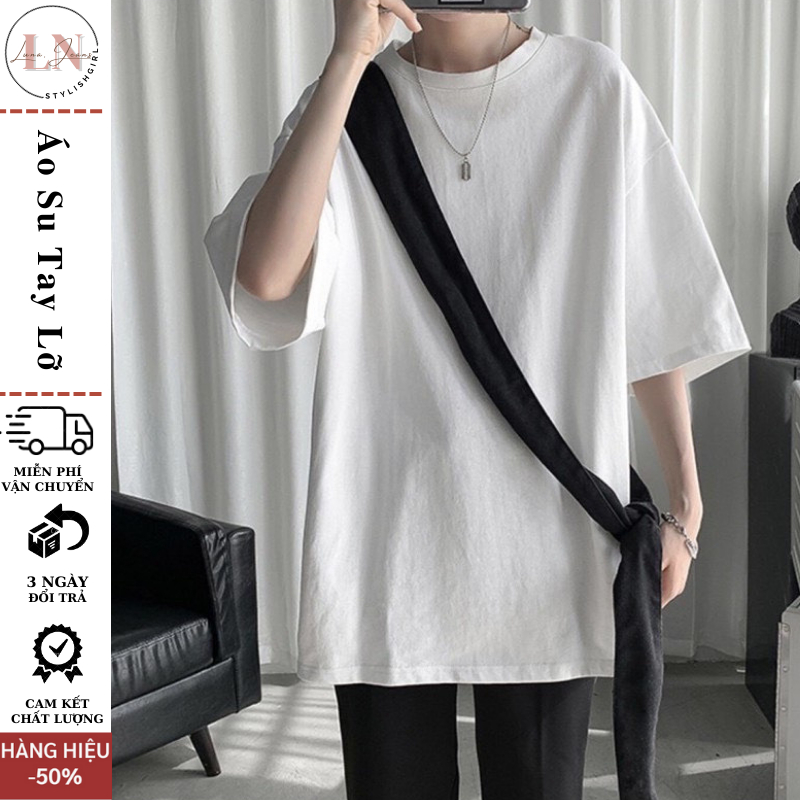 Áo thun tay lỡ phom rộng LUNA  phông trơn nam nữ RP_01 tay lỡ oversize unisex top xu hương 2023