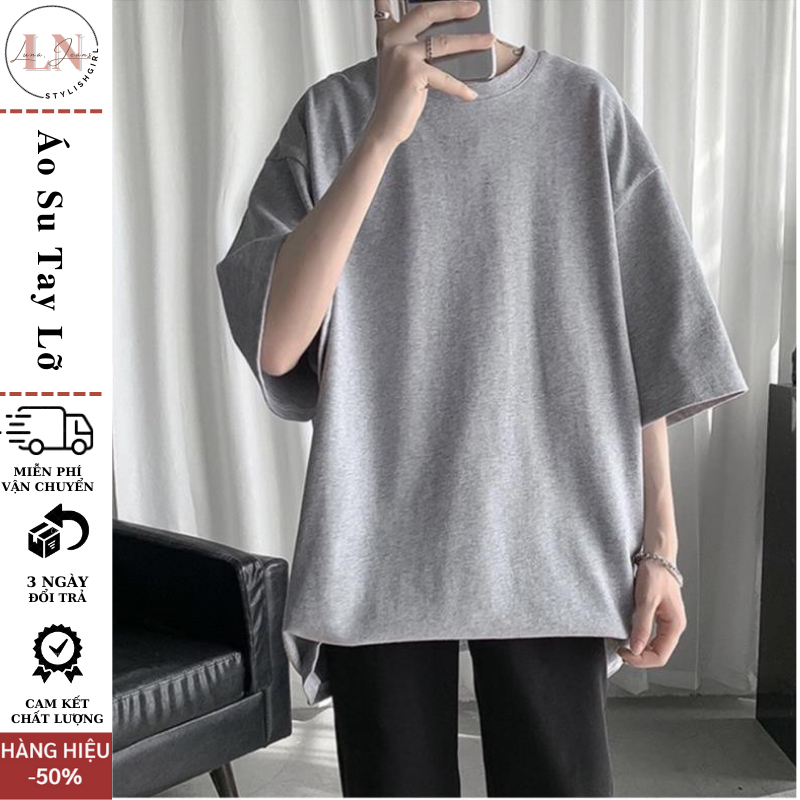 Áo thun tay lỡ phom rộng LUNA  phông trơn nam nữ RP_01 tay lỡ oversize unisex top xu hương 2023