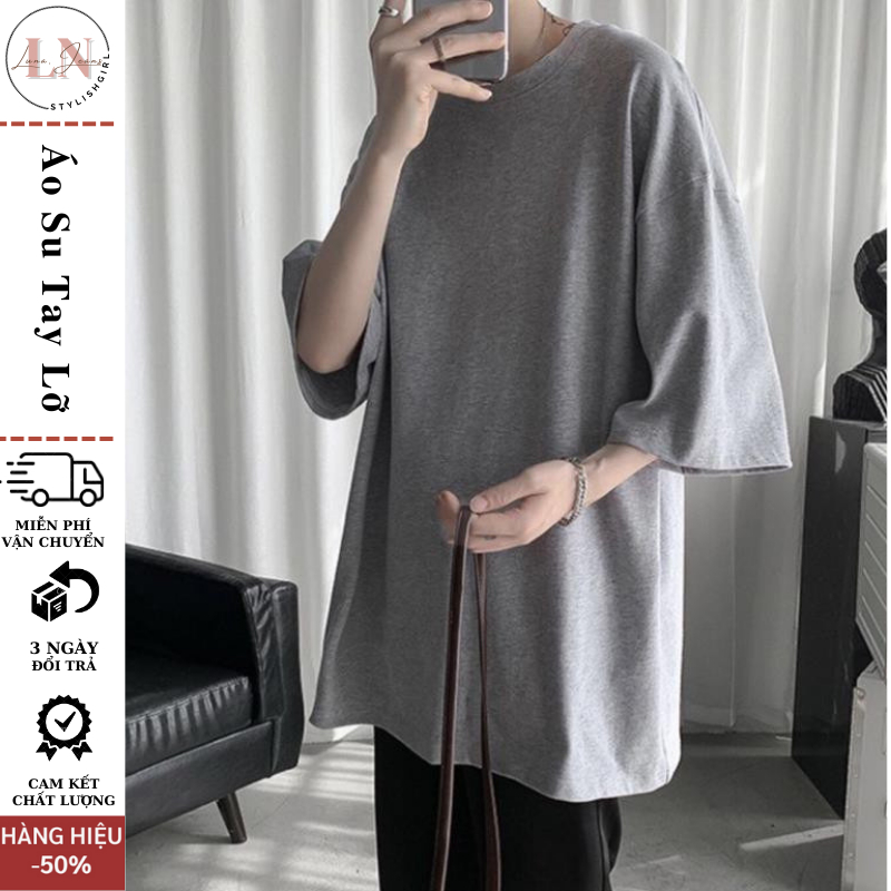 Áo thun tay lỡ phom rộng LUNA  phông trơn nam nữ RP_01 tay lỡ oversize unisex top xu hương 2023